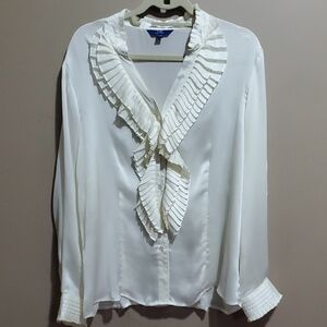 Tabi Off White Elegant Ruffled Blouse Size XL